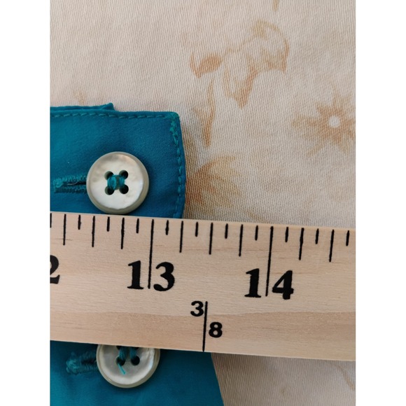 Chez Soie Silk Turquoise Teal Pleated Midi Skirt with Side Buttons Womens Size 6 - Picture 15 of 15